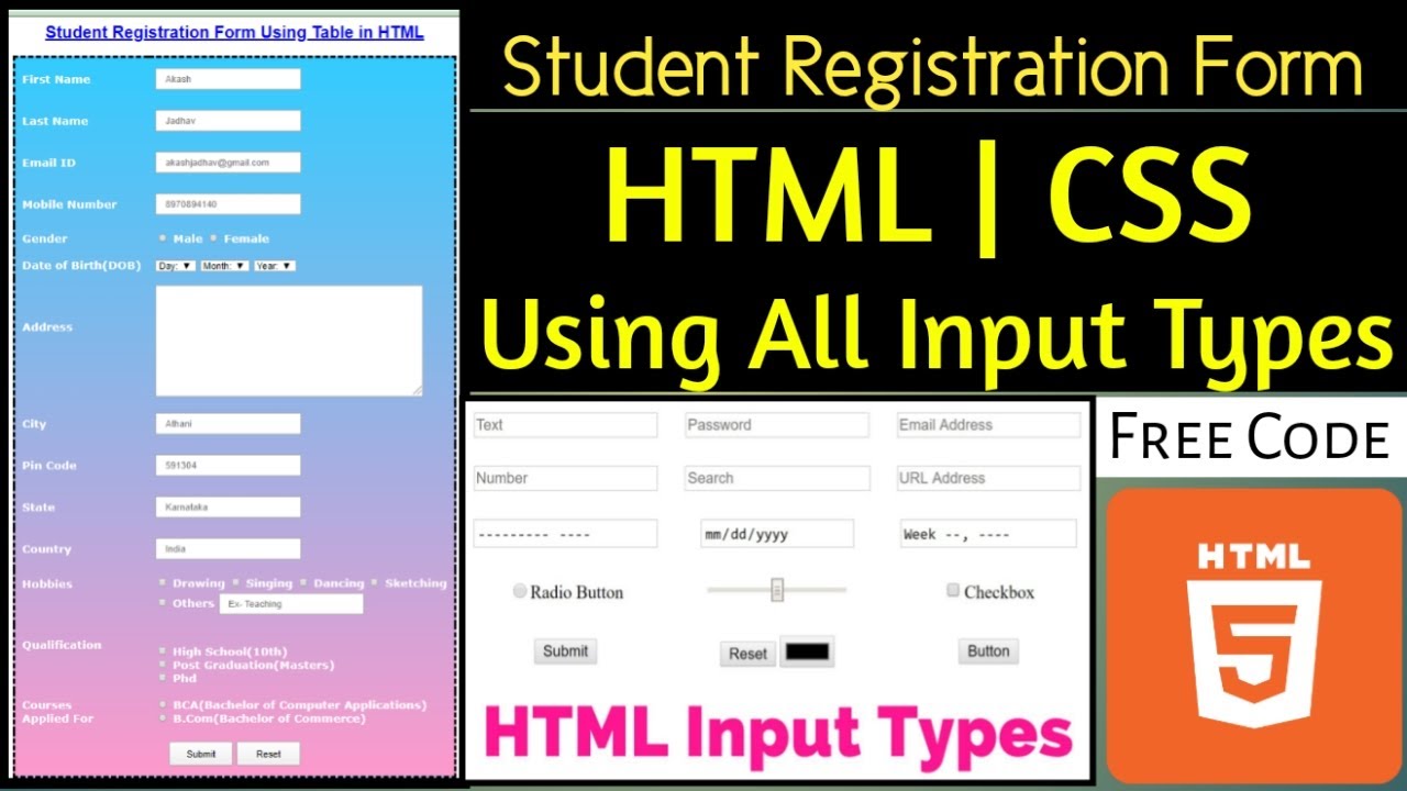Student html. Registration form html. Student Registration form html. Html form code. Registration form Types.