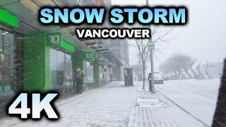 [4K]  Snow Storm  Vancouver Olympic Village  Heavy Arctic Snowy Wind - Walk Canada British Columbia