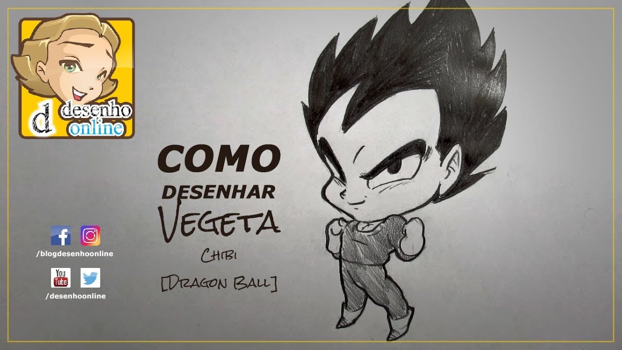 Como desenhar o VEGETA CHIBI (Dragon Ball) passo a passo, fácil e rápido 