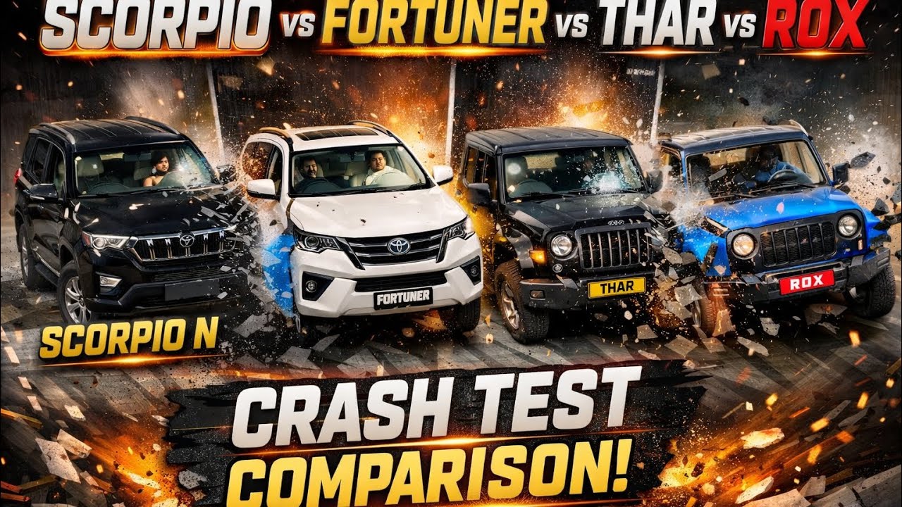 Crash test competition 🤬 Scorpio n Vs Fortuner Vs tharox Vs old Thar 🎯#nishudaswal 