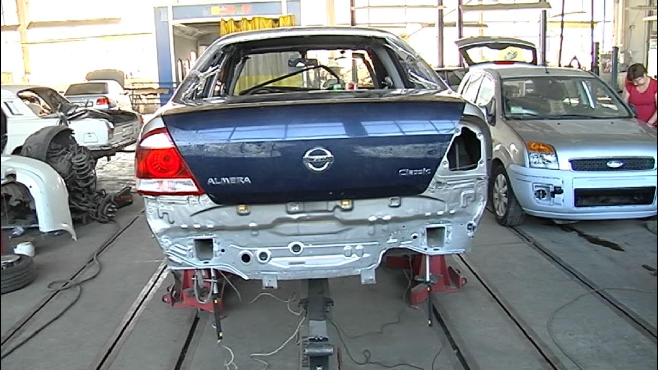 Nissan Almera, замена панели задка, ремонт бампера. - YouTube