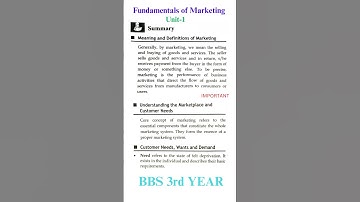 Fundamentals of Marketing unit-1 summary // BBS 3rd year marketing #marketing #bbs #bbs3rdyear
