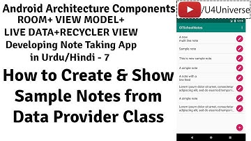 Android Note Taking App-7| How to Create & Show Sample Data (Notes) with Data Provider | U4Universe