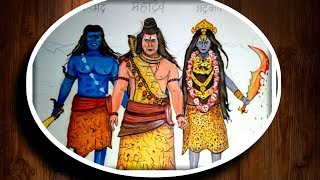 Beautiful drawing  of lord Shiva, kaalbhairav and Kalli ll Mahashivratri drawing ll