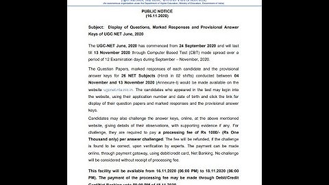 NTA UGC NET JUNE 2020 Very Important New Public Notice ( 16/11/2020 )