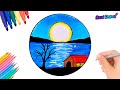 Cómo dibujar un PAISAJE NOCTURNO DE LAGO | Dibujos de paisajes fáciles Paso a paso