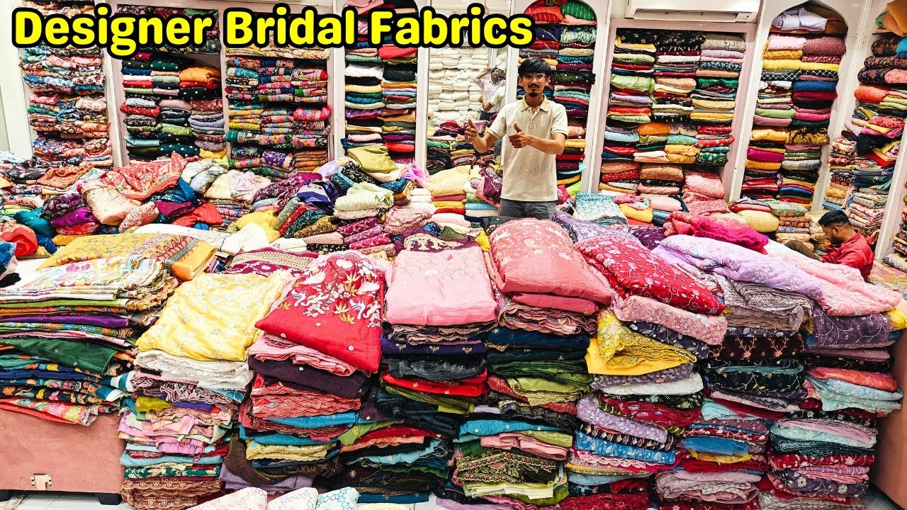 Charminar Fabrics Market Designer Bridal Heavy Work Aplic Work Dyeable Fabrics | Marwa Fabrics