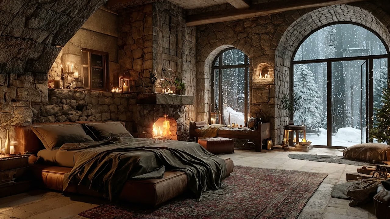 Warm  Fireplace 🔥 Soothing Instrumental  Music 🎄 Relaxing Holiday Ambience 2025