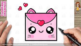 how draw cute kitty love letter easy kawaii drawing kids