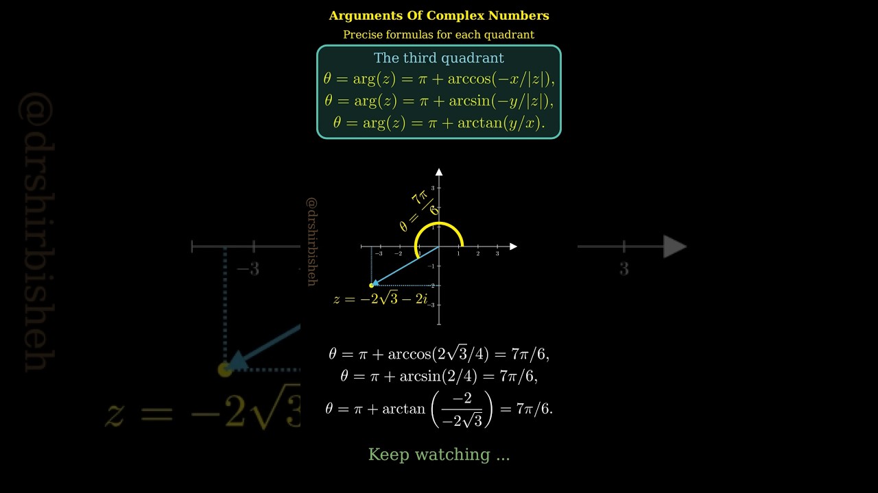 Arguments of complex numbers, the precise formulas for each quadrant 