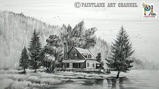 pencil landscape mountain draw lake easy wooden