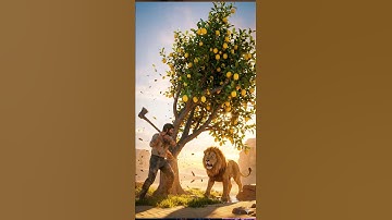 The lion survives by giving water to a drying lemon😭 #ai #save #water #tree
