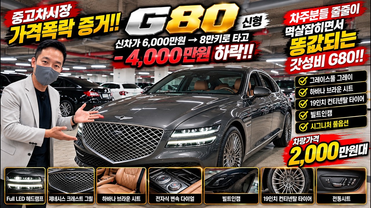 중고차시장 가격폭락 증거!! 제네시스 G80 신차가 6000만원에서 8만키로 타고 -4000만원 너무한거 아니요!! 차주분 뚜껑열리고 멱살잡히는 갓성비 신형 G80