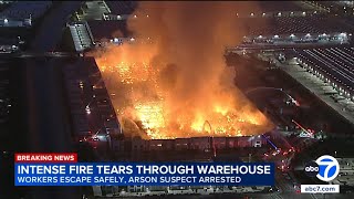 Massive fire rips through SoCal warehouse