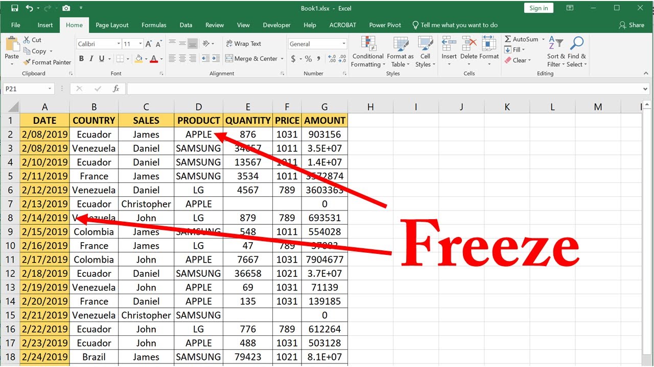 How to freeze and columns at the same time in excel 2019 - YouTube