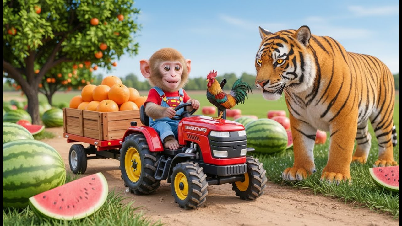 Monkey Kiki Drives a Tractor Risks It All to Rescue Her Cows from Falling Rocks! - Monkey Kiki Life