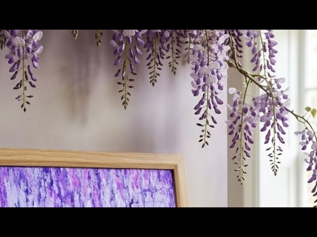 油絵 絵画 【藤の雨】 油絵】お部屋の空気を一瞬で変える。光り輝く藤の油絵「天空から降る紫