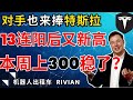 Tesla特斯拉|昨夜大涨5.34%，再刷新高，一个月50%，Rivian都来臣服，下个月翻倍到500？#特斯拉 #充电桩 #人形机器 #机器人出租车 #rivian  #电动汽车