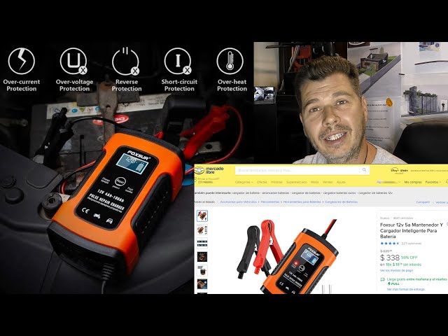 Cargador y mantenimiento de batería de coche FOXSUR, 12 V, 5 A, cargador de  batería inteligente completamente automático con pantalla LCD, se utiliza