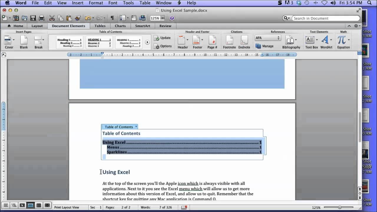 how to edit table of contents in word mac