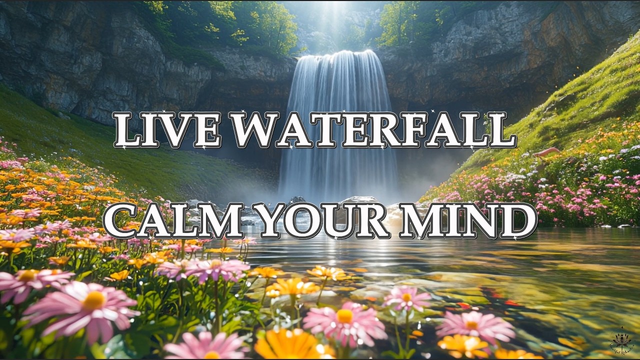 🌿 Relaxing Waterfall in Blooming Valley | Nature Sounds, Birds & Soft Wind for Sleep