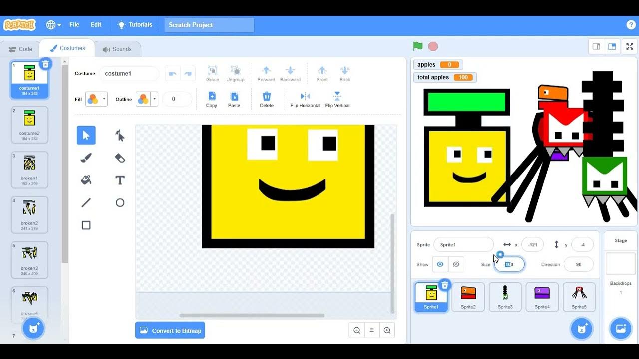 Scratch3 Appel game creating spritesPart1 YouTube