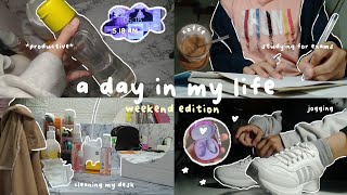 a day in my life : weekend edition ♡ jogging, cleaning my desk, studying and more