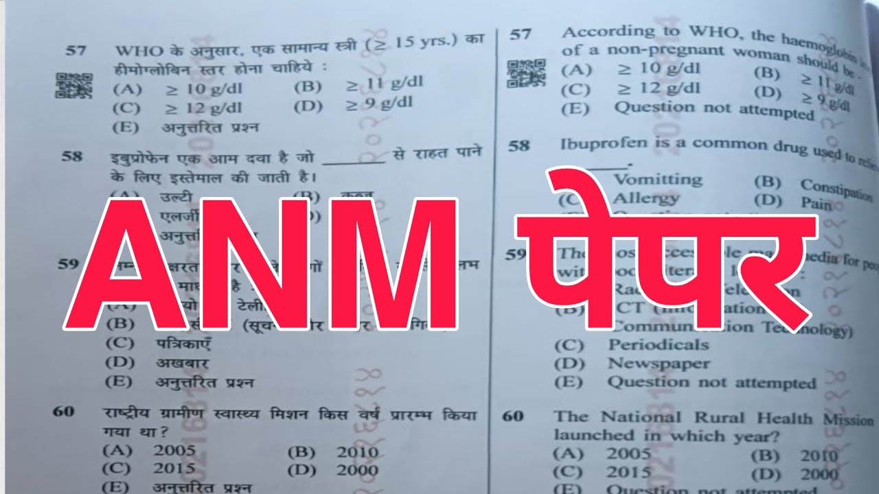 ANM Question Answer 2025, ANM GNM Question Paper in Hindi, ANM Question Paper with full Solution.