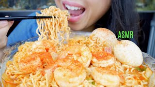 ASMR Cajun Buttered Shrimp Ramen Noodles Soup ♥︎ College Ramen ♥ Recipe 먹방 No Talking suellASMR