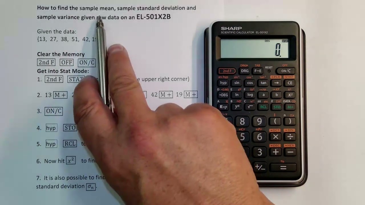 Sample Mean, Standard Deviation & Variance Given Raw Data on a Sharp EL-501X2B