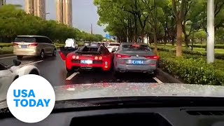 Watch this rare Bugatti hit a BMW as driver switches lanes | USA TODAY