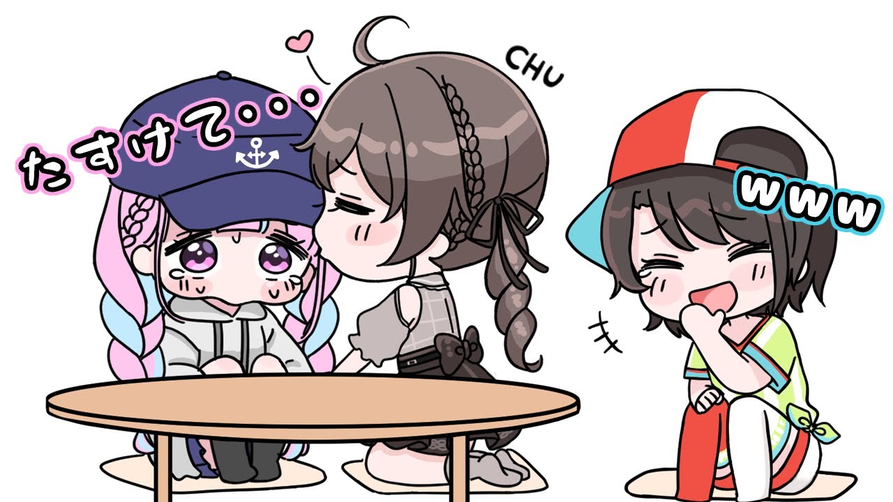 【手描き】まつり先輩に迫られてスバルに助けを求めるあくあ【湊あくあ/大空スバル/夏色まつり/ホロライブ切り抜き】【切り抜き漫画】