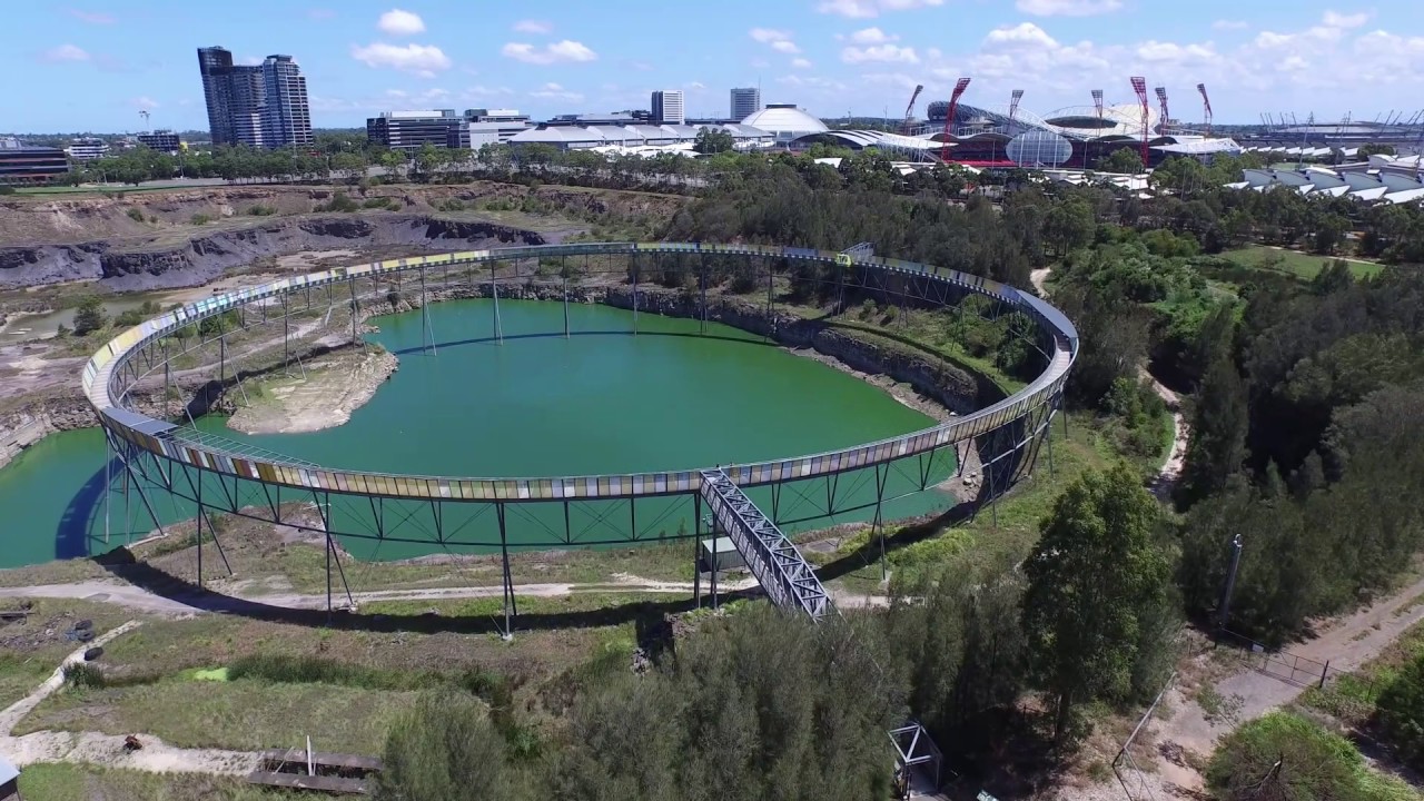 Drone flyover Sydney Olympic Park's Brickpit Ring Walk YouTube