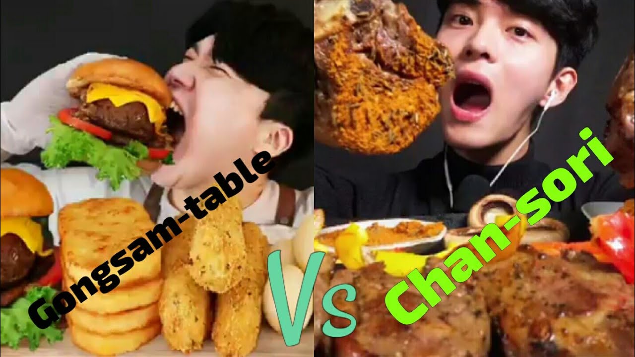 ASMR GONGSAMTABLE VS CHANSORI EATING CHICKEN CHEESE AND PIZZA