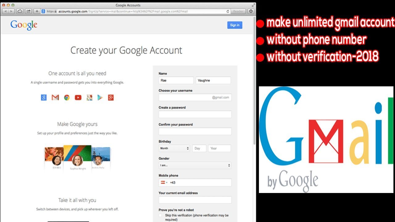 how to make a google account without verification
