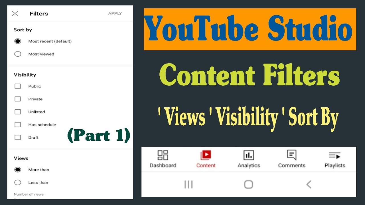 Youtube Studio Content Filters || YT Studio Views Visibility Sort By ...