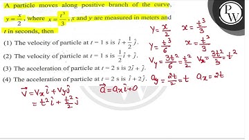 A particle moves along positive branch of the curve, \( y=\frac{x}{2} \), where \( x=\frac{t^{3}...