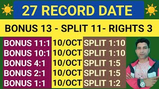 27 BONUS STOCKS KI RECORD DATE AAYI !! BONUS AND SPLIT SHARE NEWS LATEST !! BONUS SHARES !! STOCKS! 