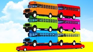 FUN LEARN COLORS SCHOOL Bus on LONG CARS & SUPERHEROES Video Spiderman Cartoon for Kids Children