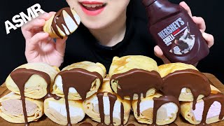 【咀嚼音/ASMR】クレープをチョコレート コーティングして食べる音 大食い モッパン ケーキ 生クリーム Crepe Cake Chocolate Shell Dessert Mukbang