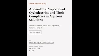 Anomalous Properties of Cyclodextrins and Their Complexes in Aqueous Solutions | RTCL.TV