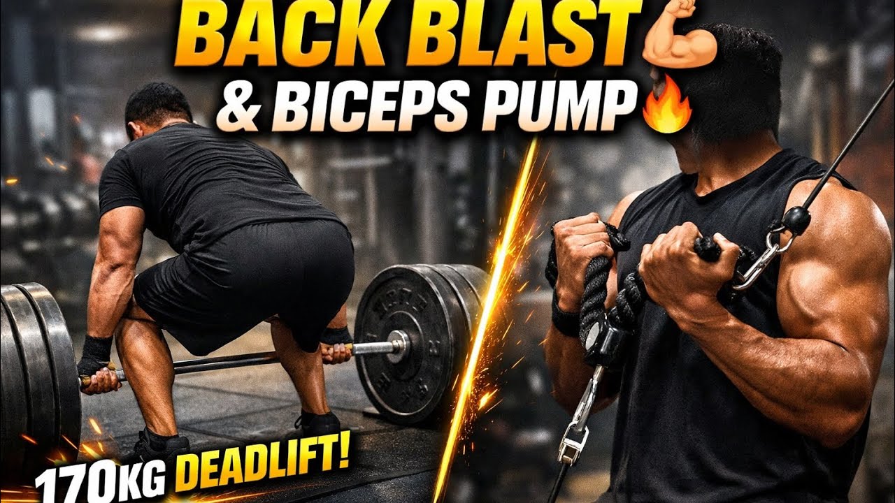 “Back & Biceps Blast 💪 | 170KG Deadlift + Cable Hammer Curl | Full Gym Workout”🏋️ 