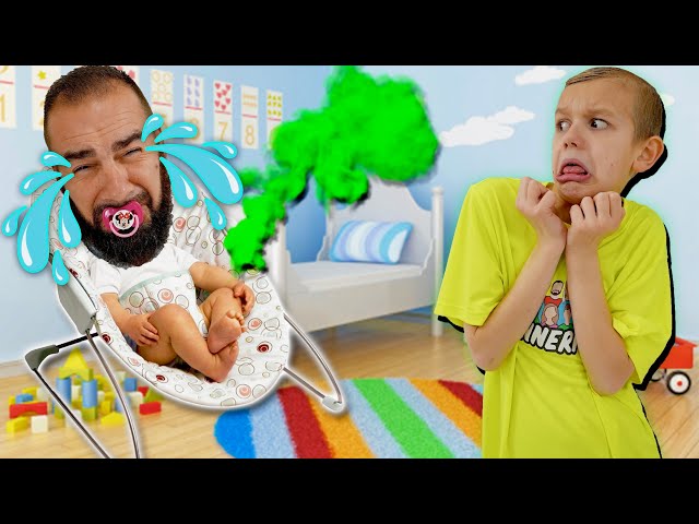 HELP! Dad Turned Into A BABY! Imagination Play Pretend! class=