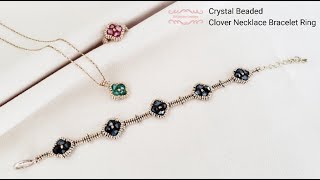 Crystal Beaded Clover Necklace Bracelet Ring. Beading Tutorials. Beads Jewelry Making. Handmade.