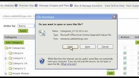 Ecommerce Export Categories To CSVFile - Websiteforge Ecommerce Website