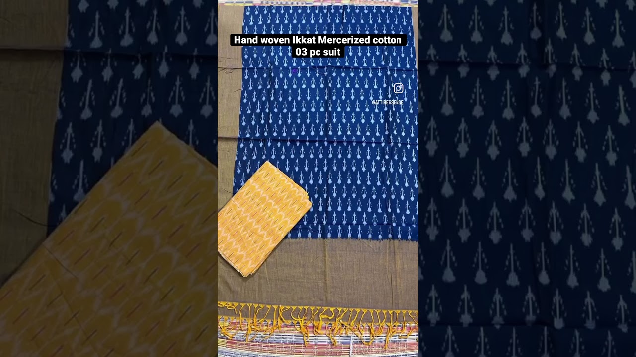10 March Hand woven Ikkat Mercerized cotton 03 pc suit For price and booking no 8295575765