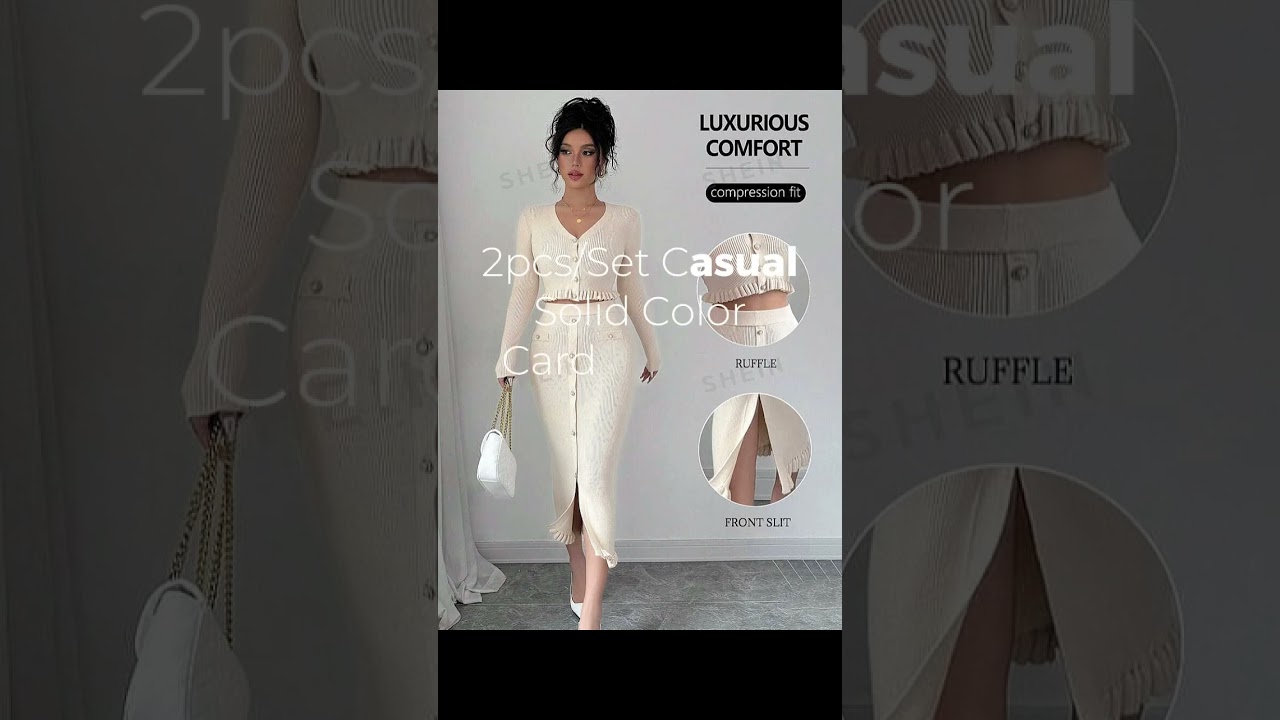 chic two-piece set features a cozy cardigan