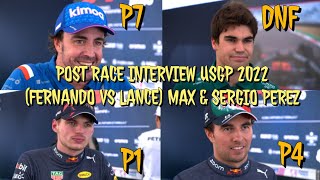 (FERNANDO VS LANCE) & MAX, CHECO POST RACE INTERVIEW USGP AUSTIN 2022