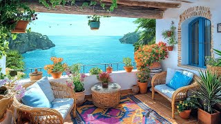 Tranquil Morning Summer in a Seaside Balcony Paradise ~ Smooth Jazz Music for Study, Work, and Relax