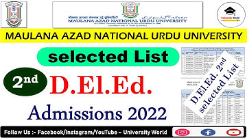 Manuu D.El.Ed. (2nd Selected Candidate List) 2022 || D.El.Ed. Admission 2022 || @UniversityWorld